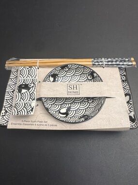 SH Home 5-Piece Panda Print Sushi Plate Set